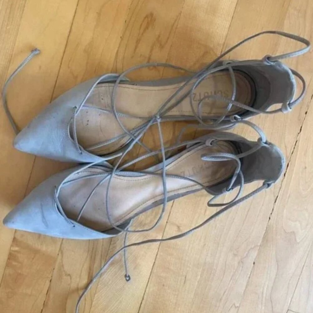 Schutz neida grey pointed toe lace up ballet flats - Picture 4 of 9